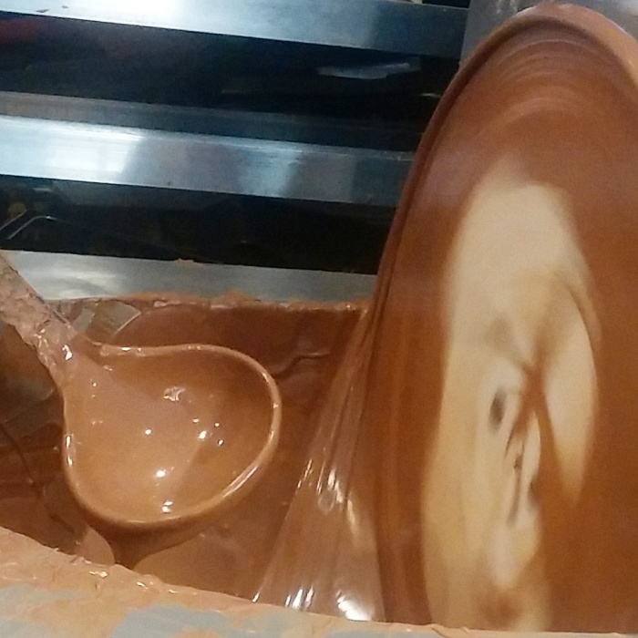 Tempering chocolate in the kitchen at Cocoa Blue
